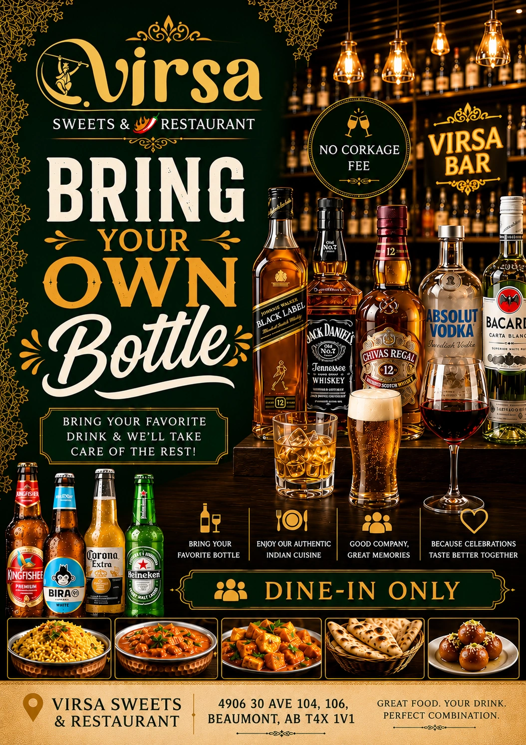 Bring Your Own Bottle at Virsa Sweets & Restaurant, Beaumont - Dine-in only, no corkage fee